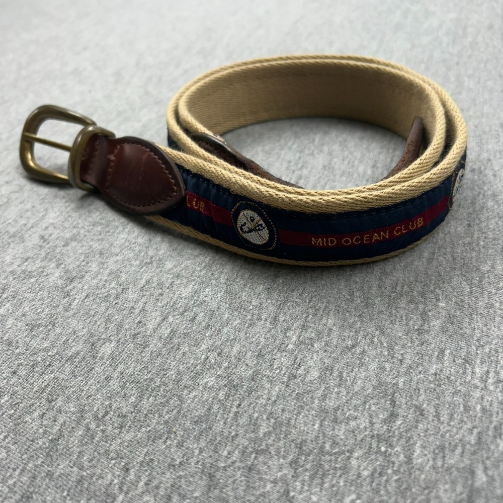 YRI Mid Ocean Club Bermuda Canvas Golf Belt Mens 38 Blue Red Tan Leather